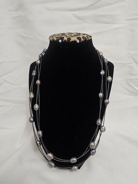 Freshwater Pearl Gray Cord Necklace 24" NWT